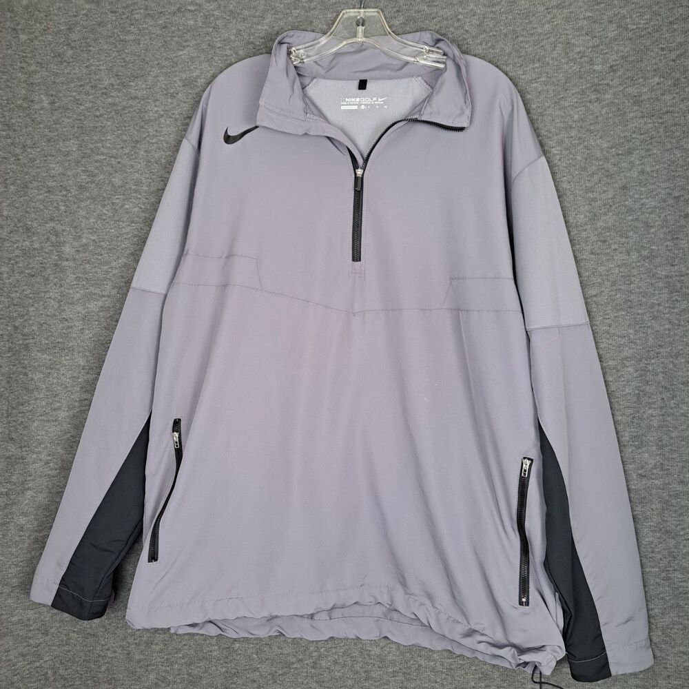 Nike Golf Windbreaker Jacket‎ Mens XL Gray Black 1/2 Zip Long Sleeve Pullover
